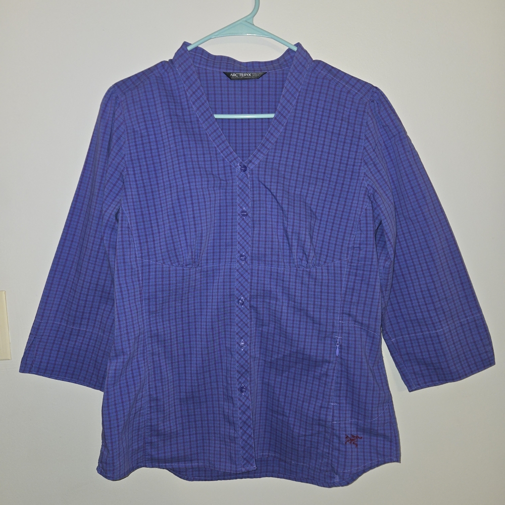 Womens Arc'teryx Purple Plaid Button Down Blouse Size Large